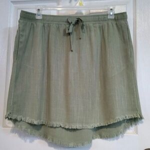 Umgee U.S.A. Hi Waist Skirt Olive Green Women's Linen Blend Pickets XLarge